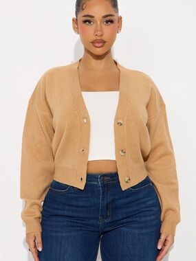 SHORE light tan Button-Front Cardigan